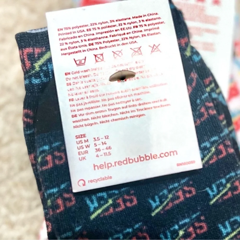 3/$19 NWT Bundle of 2 pair Yes Theory Seek Discomfort all over logo crew socks